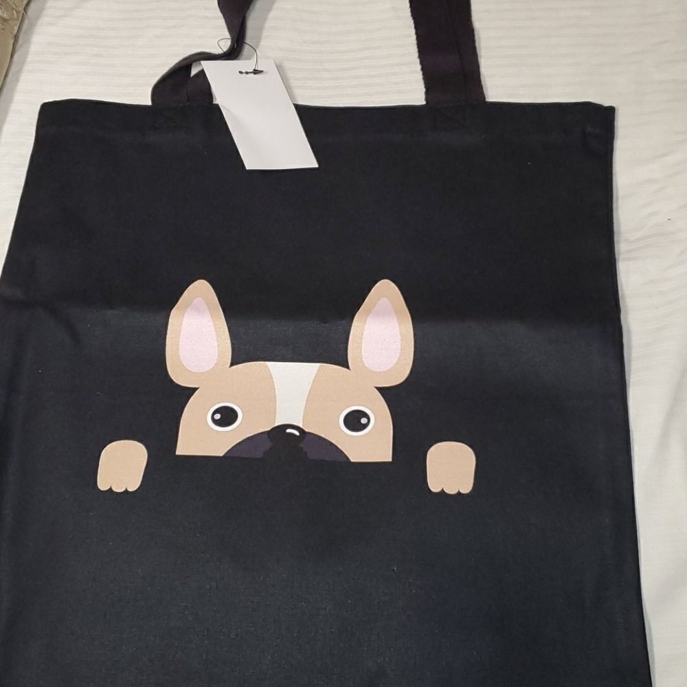Black Canvas Puppy Dog Tote Bag - Picture 6 of 9